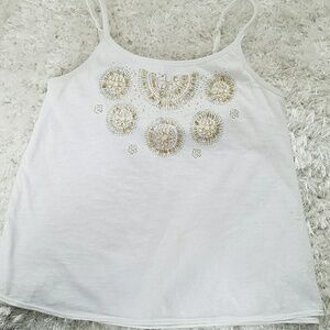 White cami, gold/silver design on front, size 12